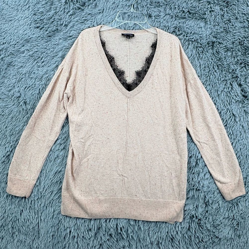 Topshop Sweater Womens 6 Vneck Pink Cashmere Wool Blend Lace Detail Oversized